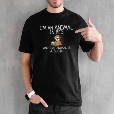 animal in bed a sloth funny t-shirt