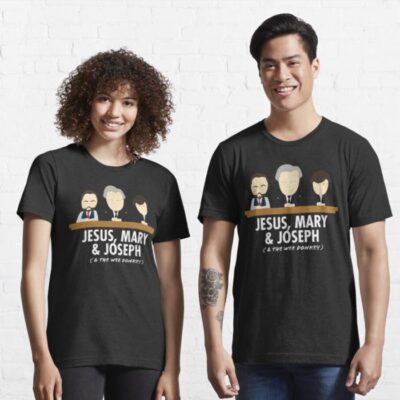 jesus, mary and joseph and the wee donkey t-shirt