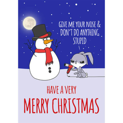snowman and bunny rabbit christmas card