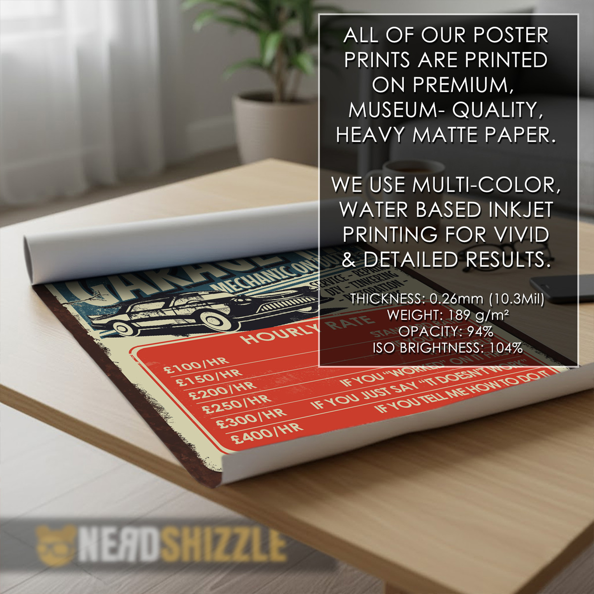 Retro Garage Workshop Mechanic's Hourly Rates Poster - Custom - Image 4
