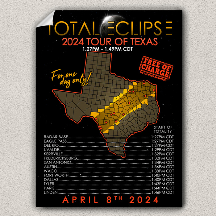 Total Eclipse 2024 Texas Tour of Texas Poster