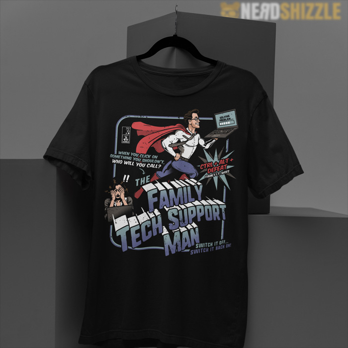 Family Tech Support Man Funny Comic T-Shirt - Image 2